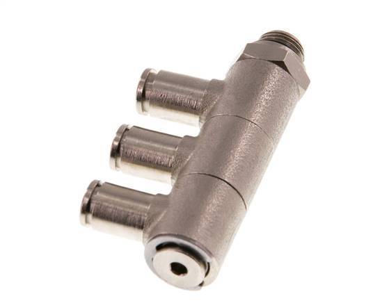 4mm x G1/8'' 3-way Manifold Push-in Fitting with Male Threads Brass NBR Rotatable