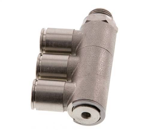 10mm x G1/4'' 3-way Manifold Push-in Fitting with Male Threads Brass NBR Rotatable