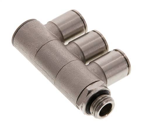 10mm x G1/4'' 3-way Manifold Push-in Fitting with Male Threads Brass NBR Rotatable