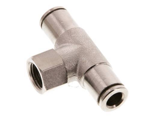 6mm x G1/8'' Inline Tee Push-in Fitting with Female Threads Brass NBR Rotatable