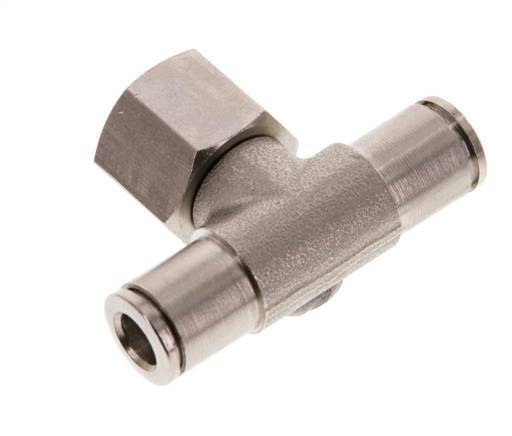 6mm x G1/4'' Inline Tee Push-in Fitting with Female Threads Brass NBR Rotatable