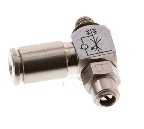 Durchflussregelventil Abgangswinkel 4 mm - M5 Messing Schlitzschraube Banjo