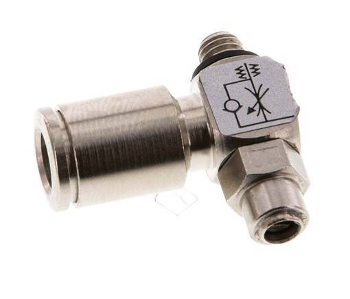 Flow Control Valve Meter-Out Elbow 6 mm - M5 Brass Slotted Screw Banjo
