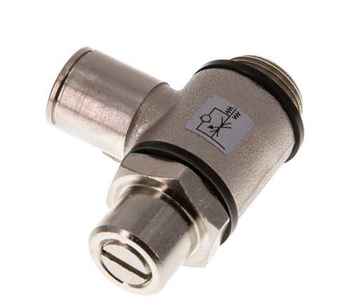 Flow Control Valve Meter-Out Elbow 10 mm - G3/8'' Brass Slotted Screw Banjo