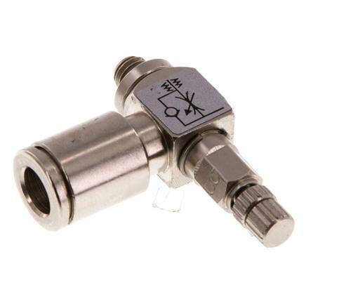 Flow Control Valve Meter-Out Elbow 6 mm - M5 Brass Knurled Screw