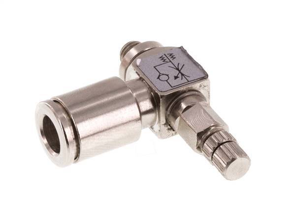 Durchflussregelventil Meter-In-Winkelstück 6 mm - M5 Messing Rändelschraube