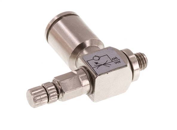Durchflussregelventil Meter-In-Winkelstück 6 mm - M5 Messing Rändelschraube