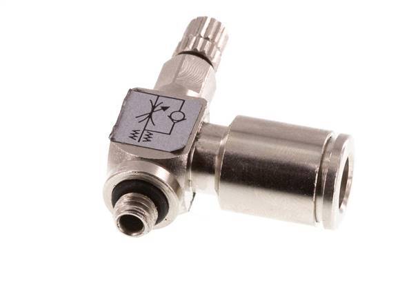 Durchflussregelventil Meter-In-Winkelstück 6 mm - M5 Messing Rändelschraube