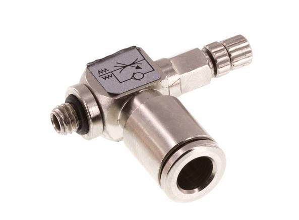 Durchflussregelventil Meter-In-Winkelstück 6 mm - M5 Messing Rändelschraube