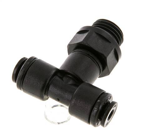 4mm x G1/4'' Inline T-Stück Steckverschraubung mit Außengewinde Messing NBR drehbar