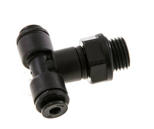 4mm x G1/4'' Inline T-Stück Steckverschraubung mit Außengewinde Messing NBR drehbar