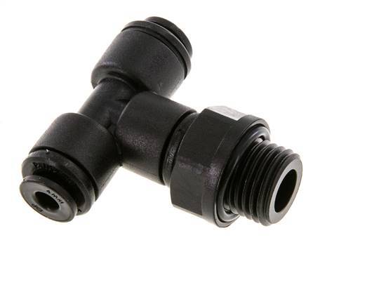 4mm x G1/4'' Inline T-Stück Steckverschraubung mit Außengewinde Messing NBR drehbar
