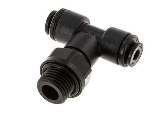 4mm x G1/4'' Inline T-Stück Steckverschraubung mit Außengewinde Messing NBR drehbar