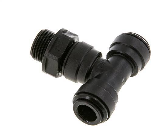 10mm x G3/8'' Inline T-Stück Steckverschraubung mit Außengewinde Messing NBR drehbar