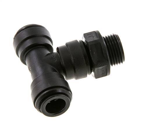 10mm x G3/8'' Inline T-Stück Steckverschraubung mit Außengewinde Messing NBR drehbar