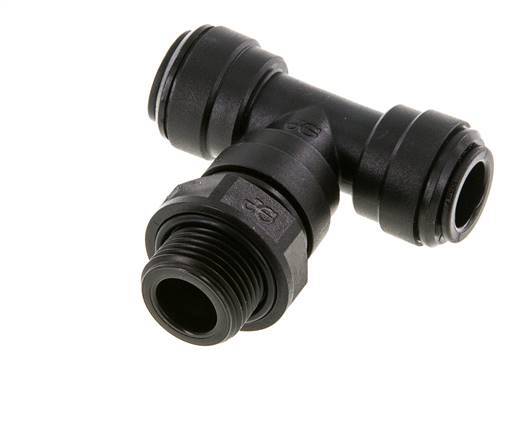 10mm x G3/8'' Inline T-Stück Steckverschraubung mit Außengewinde Messing NBR drehbar