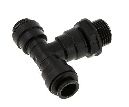 12mm x G1/2'' Inline T-Stück Einsteckverschraubung mit Außengewinde Messing NBR drehbar