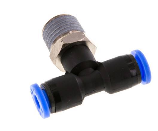 3/16'' x 1/4'' NPT Inline T-Steckverschraubung mit Außengewinde Messing/PBT NBR drehbar [2 Stück]