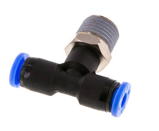 3/16'' x 1/4'' NPT Inline Tee Push-in Fitting with Male Threads Brass/PBT NBR Rotatable [2 Pieces]