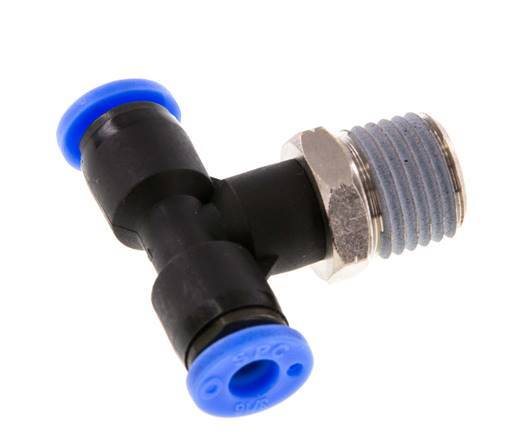 3/16'' x 1/4'' NPT Inline Tee Push-in Fitting with Male Threads Brass/PBT NBR Rotatable [2 Pieces]