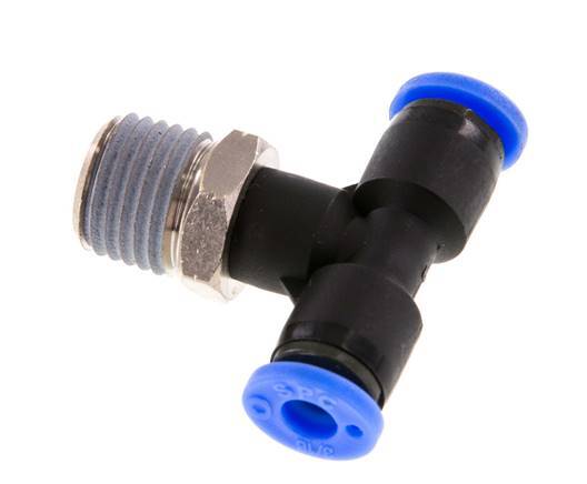3/16'' x 1/4'' NPT Inline T-Steckverschraubung mit Außengewinde Messing/PBT NBR drehbar [2 Stück]