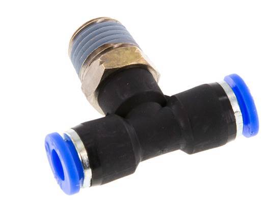 1/4'' x 1/4'' NPT Inline T-Stück Steckverschraubung mit Außengewinde Messing/PBT NBR drehbar [2 Stück]