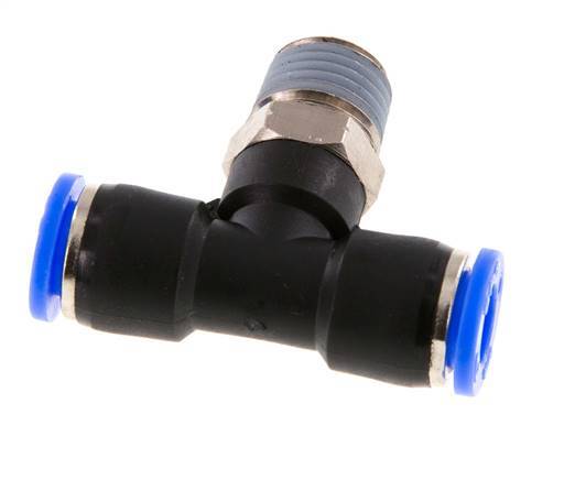 5/16'' x 1/4'' NPT Inline Tee Push-in Fitting with Male Threads Brass/PBT NBR Rotatable [2 Pieces]