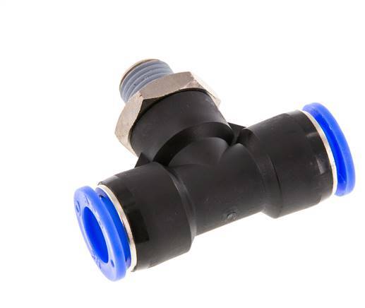 1/2'' x 1/4'' NPT Inline Tee Push-in Fitting with Male Threads Brass/PBT NBR Rotatable