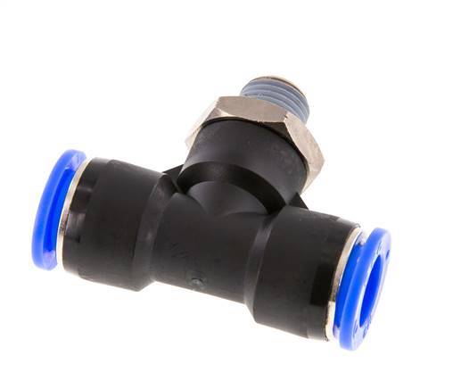 1/2'' x 1/4'' NPT Inline Tee Push-in Fitting with Male Threads Brass/PBT NBR Rotatable