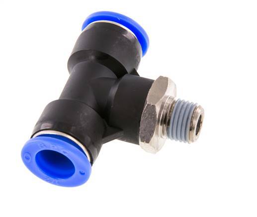 1/2'' x 1/4'' NPT Inline Tee Push-in Fitting with Male Threads Brass/PBT NBR Rotatable