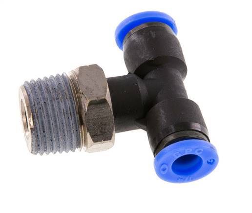 1/4'' x 3/8'' NPT Inline Tee Push-in Fitting with Male Threads Brass/PBT NBR Rotatable [2 Pieces]