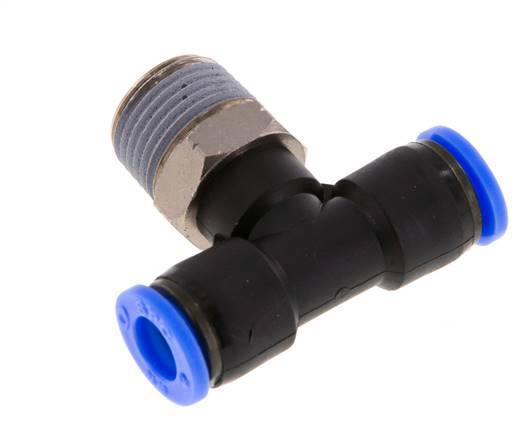 5/16'' x 3/8'' NPT Inline Tee Push-in Fitting with Male Threads Brass/PBT NBR Rotatable [2 Pieces]