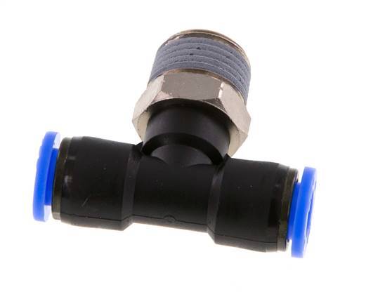 5/16'' x 3/8'' NPT Inline Tee Push-in Fitting with Male Threads Brass/PBT NBR Rotatable [2 Pieces]
