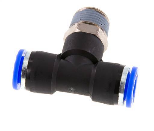 3/8'' x 3/8'' NPT Inline Tee Push-in Fitting with Male Threads Brass/PBT NBR Rotatable