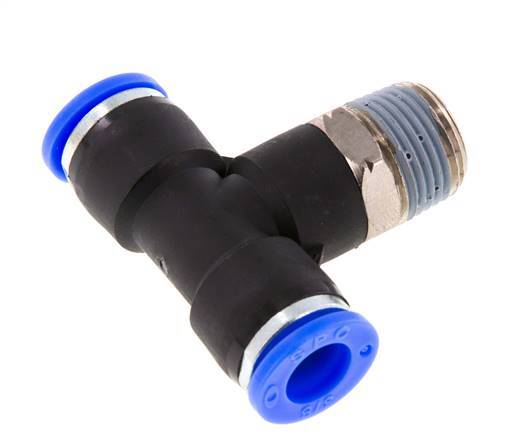 3/8'' x 3/8'' NPT Inline Tee Push-in Fitting with Male Threads Brass/PBT NBR Rotatable