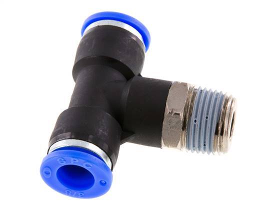3/8'' x 3/8'' NPT Inline Tee Push-in Fitting with Male Threads Brass/PBT NBR Rotatable