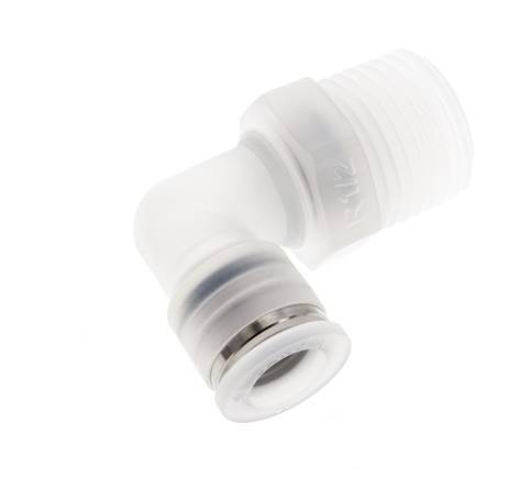 10mm x R1/2'' 90deg Elbow Push-in Fitting with Male Threads PA EPDM/PTFE Rotatable