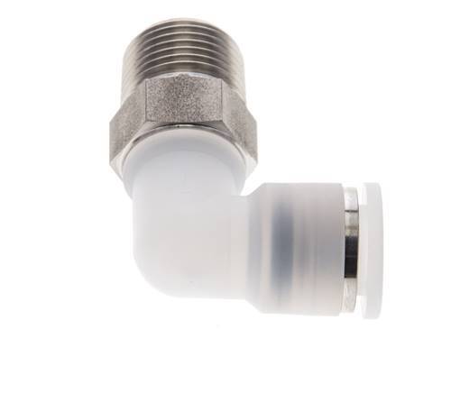 10mm x R3/8'' 90deg Elbow Push-in Fitting with Male Threads PA/Stainless Steel EPDM/PTFE Rotatable