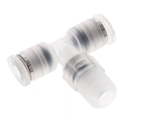 4mm x R1/8'' Inline-T-Stück Steckverschraubung mit Außengewinde Messing/PA 66 NBR drehbar