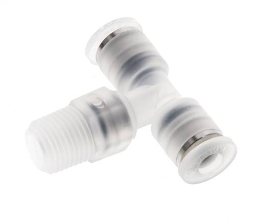4mm x R1/8'' Inline-T-Stück Steckverschraubung mit Außengewinde Messing/PA 66 NBR drehbar