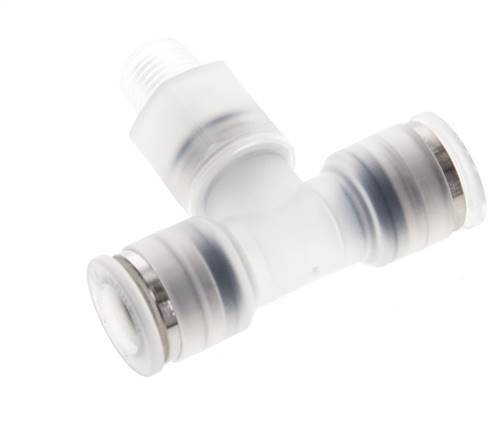 8mm x R1/8'' Inline Tee Push-in Fitting with Male Threads PA EPDM FDA Rotatable