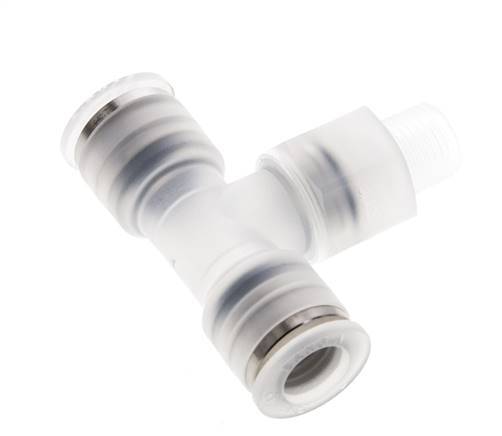 8mm x R1/8'' Inline Tee Push-in Fitting with Male Threads PA EPDM FDA Rotatable