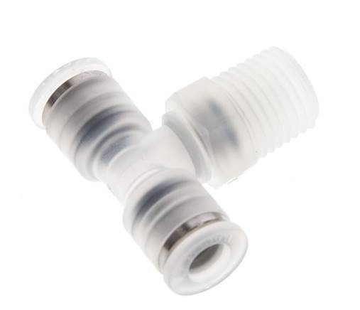 6mm x R1/4'' Inline-T-Stück Steckverschraubung mit Außengewinde Messing/PA 66 NBR drehbar