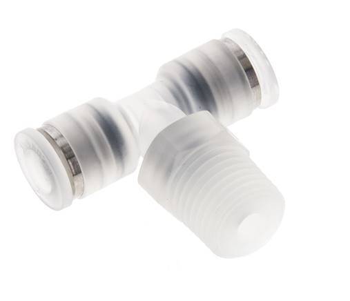 6mm x R1/4'' Inline-T-Stück Steckverschraubung mit Außengewinde Messing/PA 66 NBR drehbar