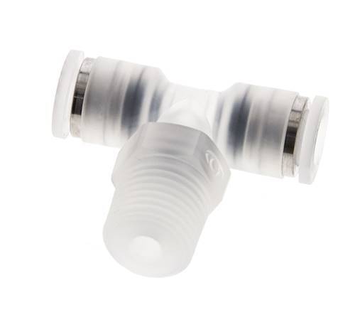 6mm x R1/4'' Inline-T-Stück Steckverschraubung mit Außengewinde Messing/PA 66 NBR drehbar