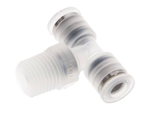 6mm x R1/4'' Inline-T-Stück Steckverschraubung mit Außengewinde Messing/PA 66 NBR drehbar
