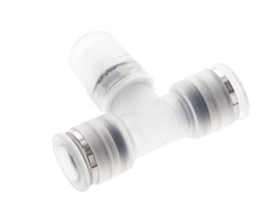 8mm x R1/4'' Inline Tee Push-in Fitting with Male Threads PA EPDM FDA Rotatable