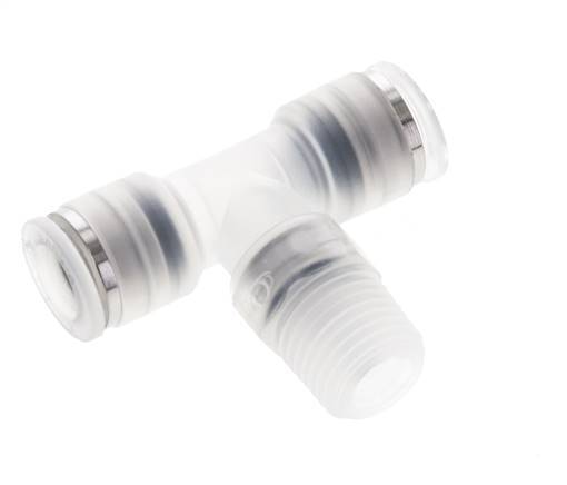 8mm x R1/4'' Inline T-Stück Steckverschraubung mit Außengewinde Messing/PA 66 NBR drehbar