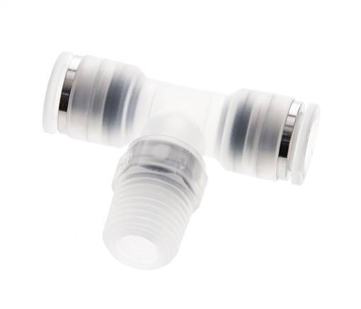 8mm x R1/4'' Inline T-Stück Steckverschraubung mit Außengewinde Messing/PA 66 NBR drehbar
