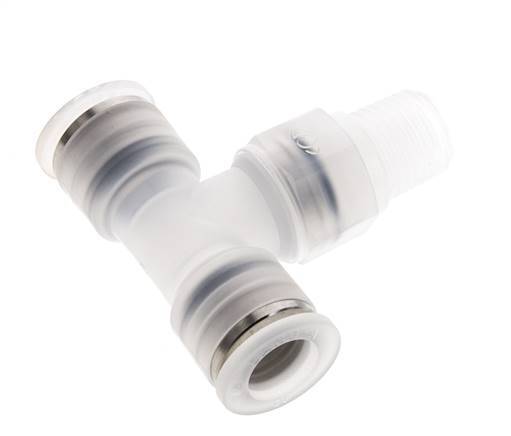 10mm x R1/4'' Inline Tee Push-in Fitting with Male Threads PA EPDM FDA Rotatable